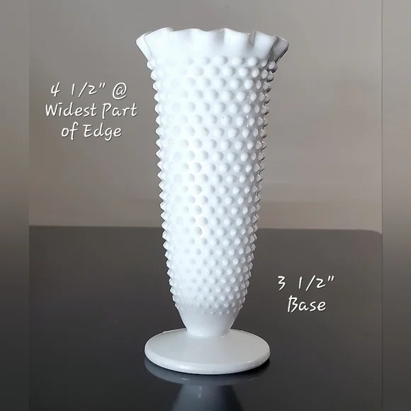 Vntg Fenton For L.E. Smith Hobnail White Milk Glass 8 3 /4" Crimped Edge Vase - Picture 2 of 14